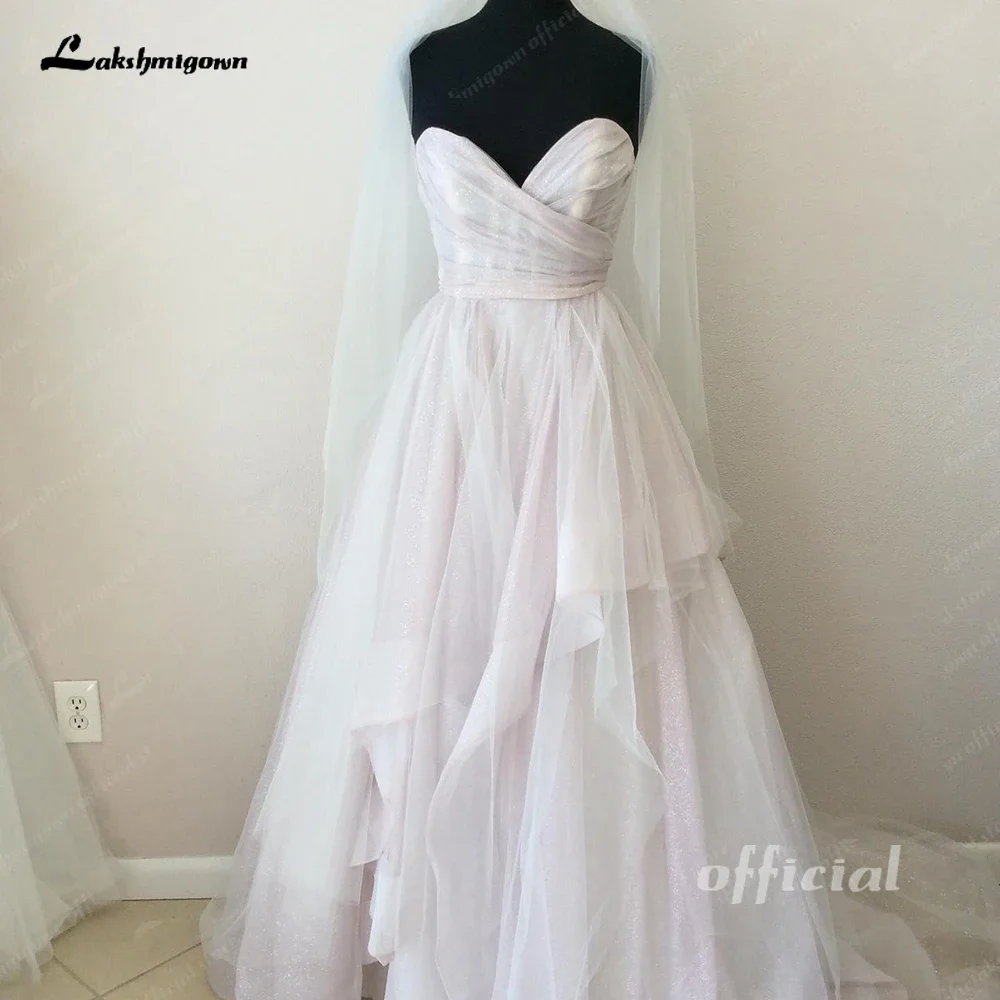 Lakshmigown Sweetheart Pleat Sparkly Bridal Wedding Dress Blush Pink Receiption Dinner Party Gowns 2024 Beach Wedding Gowns