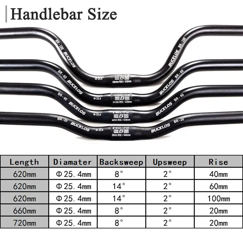 BUCKLOS 초경량 자전거 핸들 바, MTB 핸들 바, 스왈로우 핸들 바 라이저 바, 자전거 액세서리, 25.4mm, 31.8mm, 620mm, 660mm, 720mm, 780mm