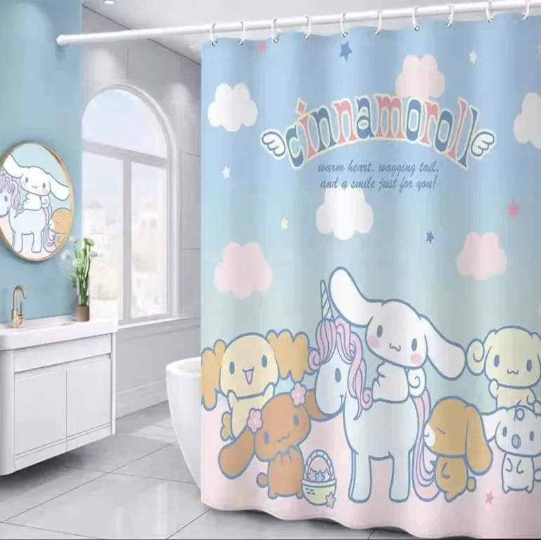 180*180cm Sanrio Cinnamoroll Anime Plush Cartoon Shower Curtains Thickened waterproof Curtain Bathroom accessories