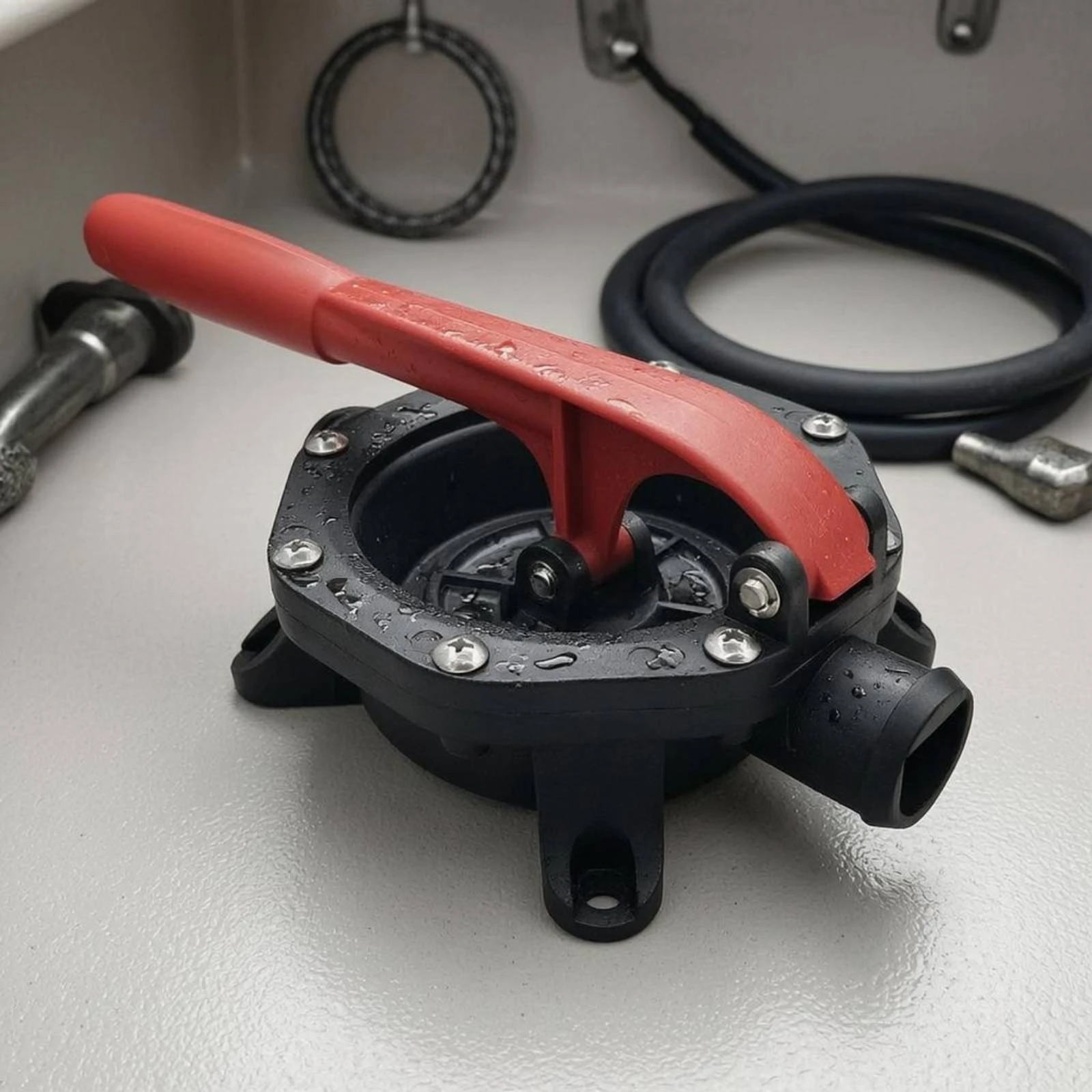 

Hand Diaphragm Pump Screw-Fastened Cover Water Transfer Pump Mounting Feet Bolt Holes for Boats