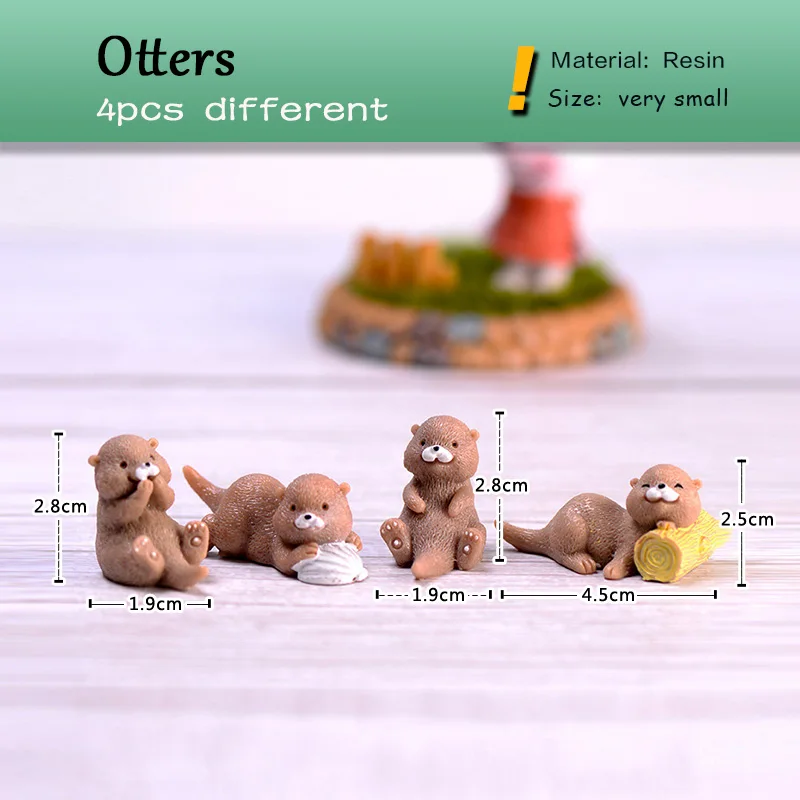4Pcs New Otter Figurine DIY Landscape Home Kawaii Room Decor Dollhouse Miniature Fairy Garden Decoration Accessories Modern