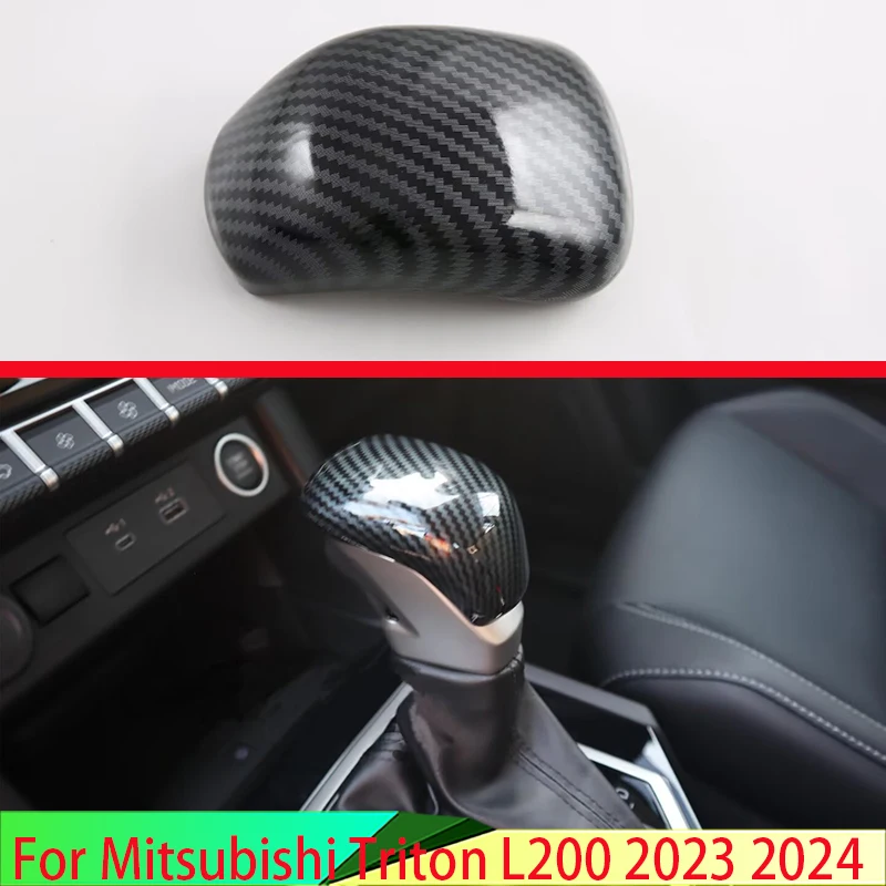 For Mitsubishi Triton L200 2023 2024 Carbon Fiber Style Car Decoration Gear Head Shift Knob Switching Cover Interior Trimmer