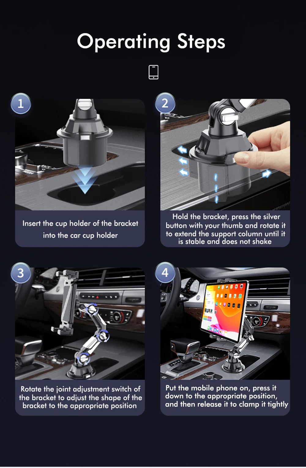 Auto-Getränkehalter, Auto-Getränkehalter für den Innenraum, verstellbarer Halter für Wasserflaschen, Handy, Tablet und Computer, universeller Autohalter. – Detail 8