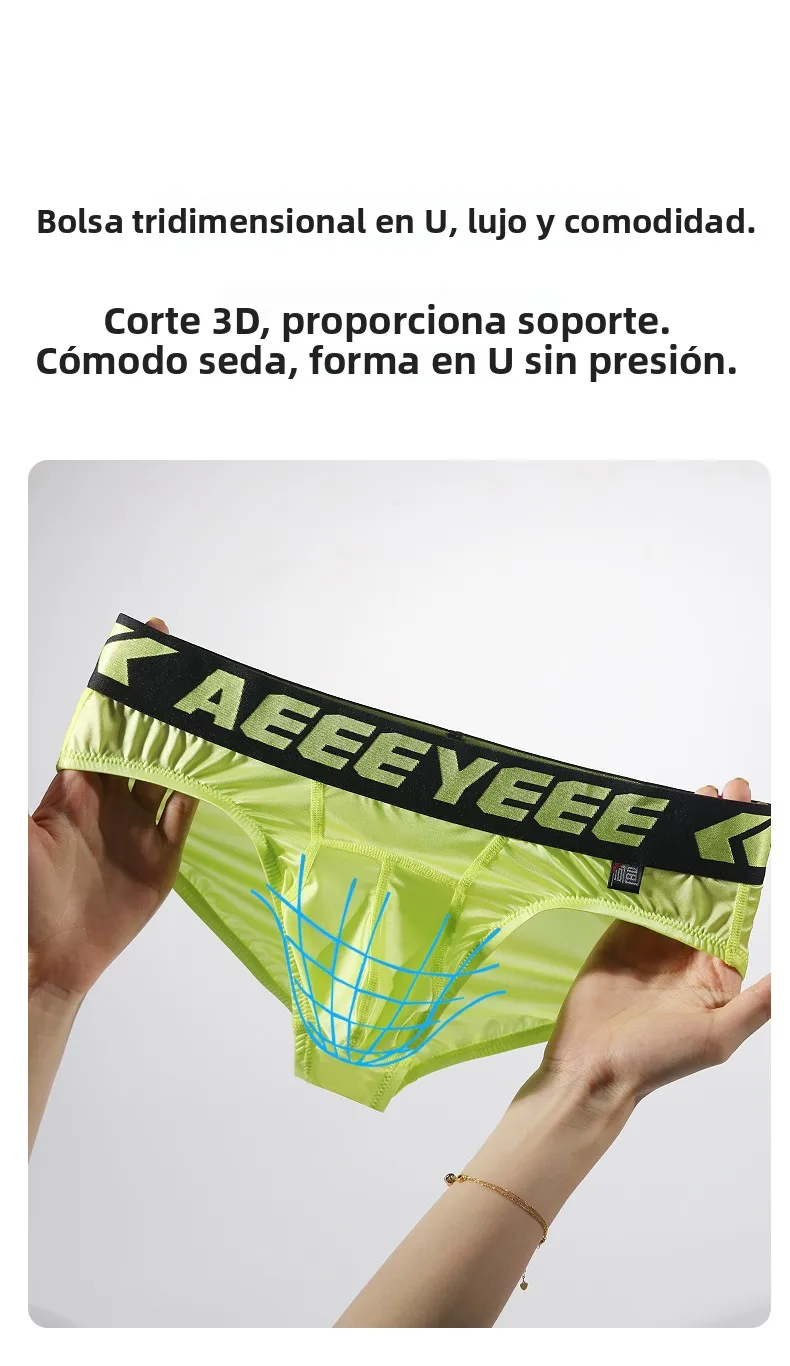 Calzoncillos deportivos transpirables y sexys para hombre, de corte triangular, cintura media, de nailon, spandex y seda fría...