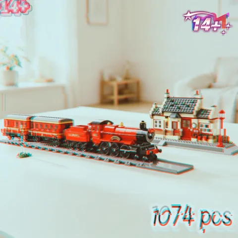 2026 Popular Old Time Railway Platform Building Blocks, Locomotive Diorama 1074pcs Bricks For Adult Desktop Hobby Collect