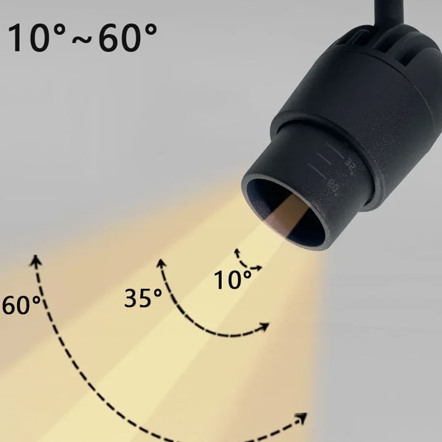 Zoomable LED Track Light 10°~60° Focusing Track Spotlight Ceiling Downlight Rail Lamp For Cafe Museum Store Restaurant Decor