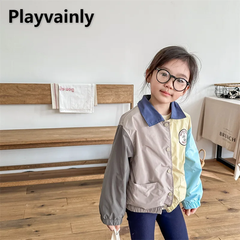 

Kids' Trendy Color Blocking Jacket 2025 New Spring Autumn Turn-down Collar Single Breasted Casual Coats Children Outwear A5053