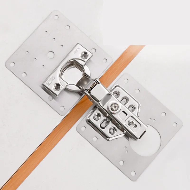 Hinge Repair Plate Brushed Stainless Steel Cabinet Hinge Fixing Plate Bracket Kit with Mounting Screws Door Hardware