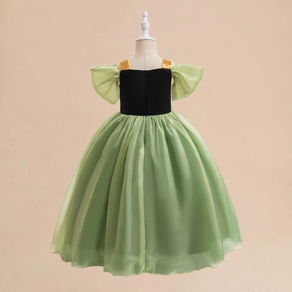 Girls Anna Wizard Princess Tutu Dresses Kids Fashion Birthday Party Dress Girl Green Frozen Clothes Children Embroidery Costumes