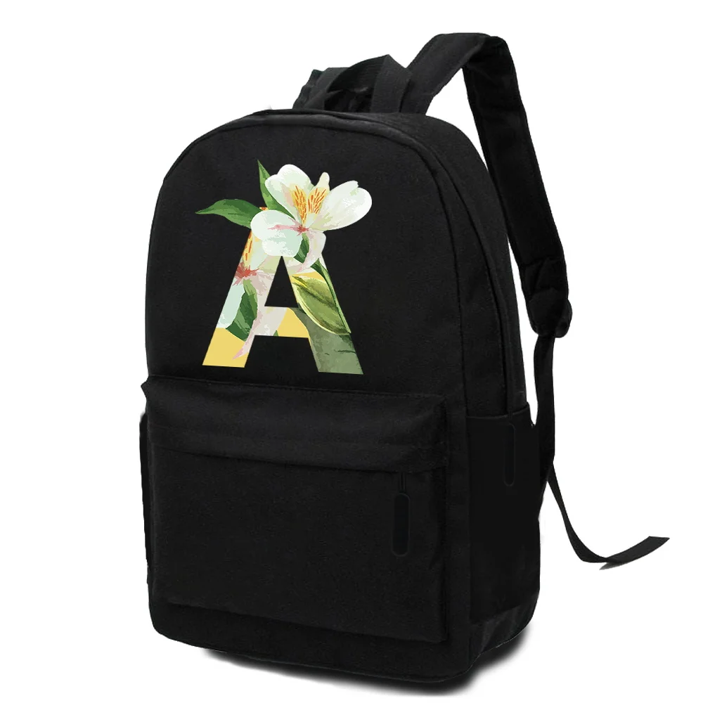 Zaini in tela Borsa da scuola per spalle da donna Stampa floreale di lettere Zaino casual Zaino per laptop di design Borse sportive unisex