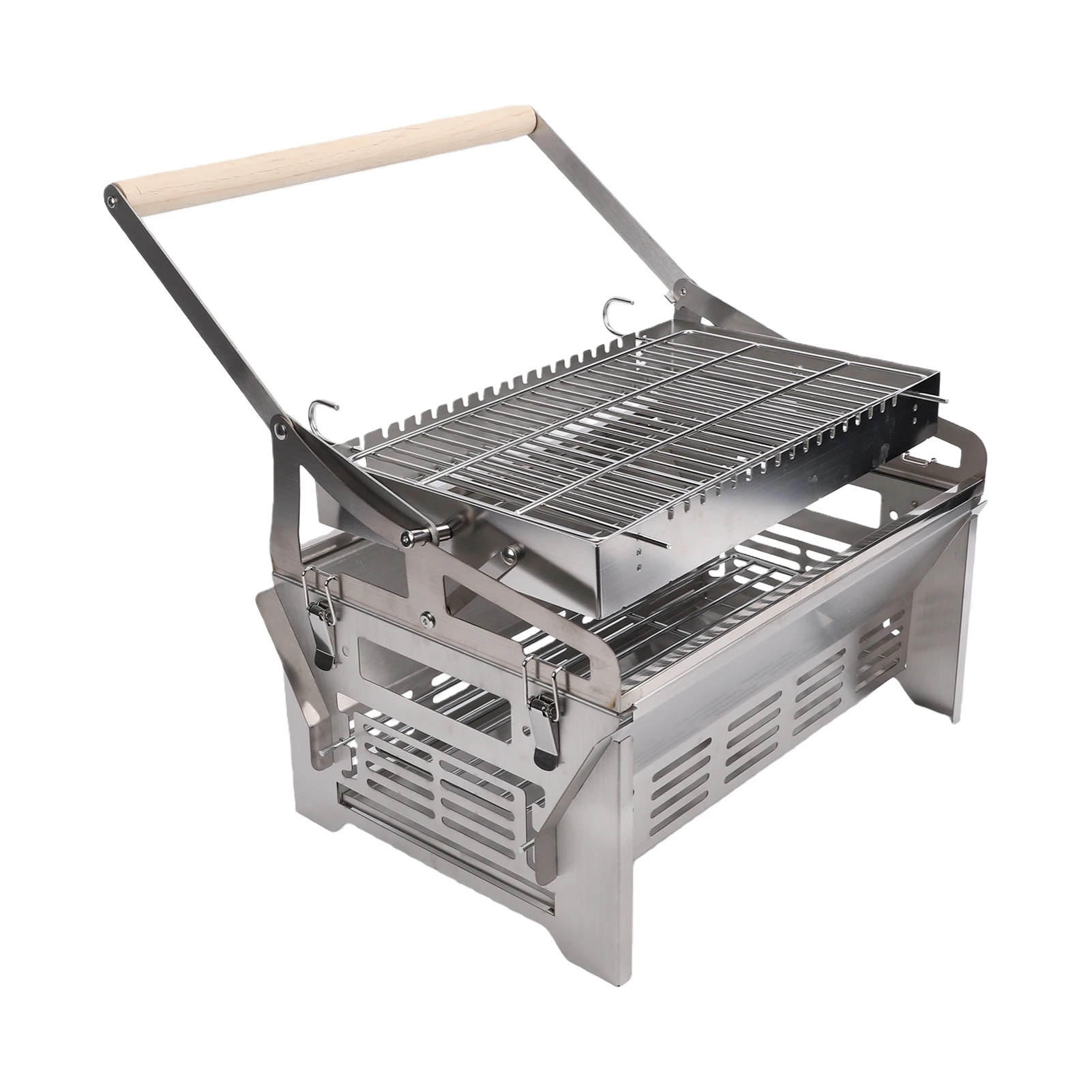 360 Degree Rotating Barbecue Grill Stainless Steel Flipping Charcoal Grill Portable Detachable for Camping Picnic Yard Party