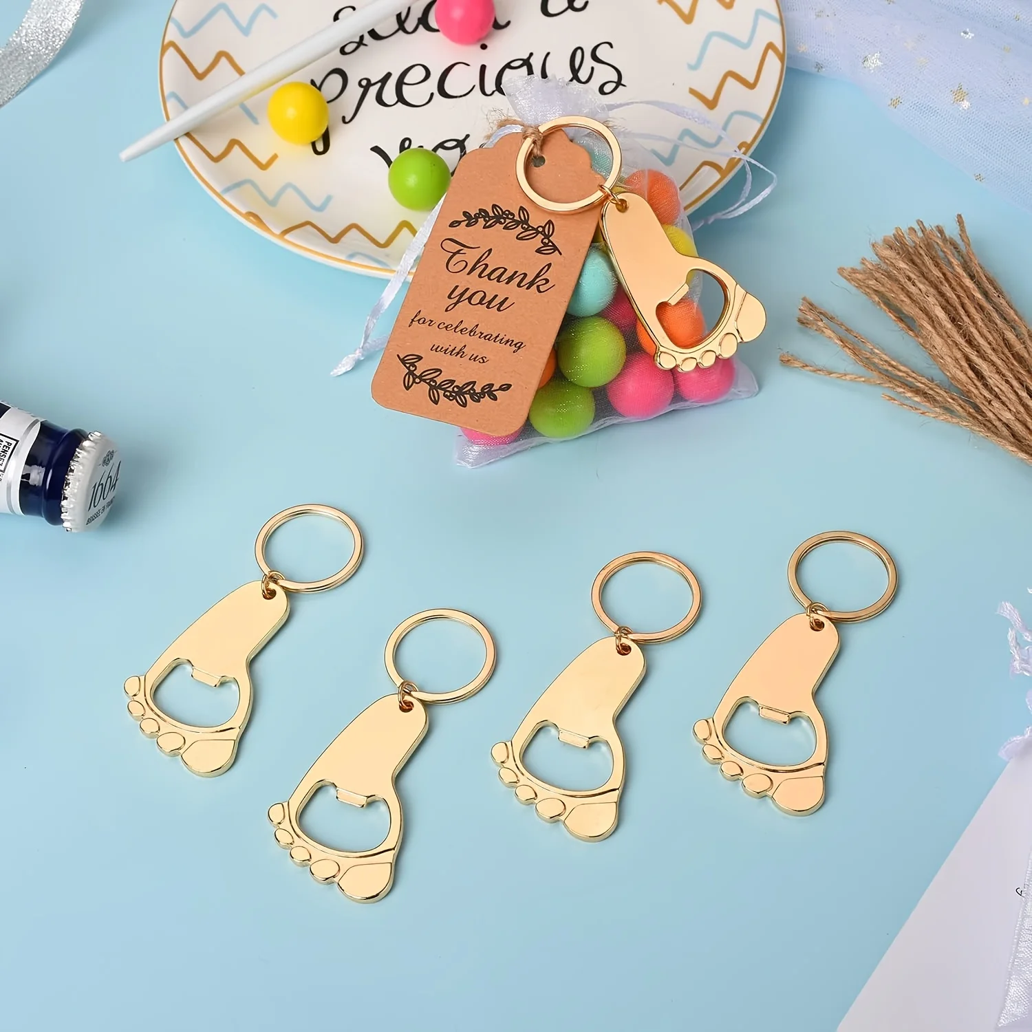 12 ensembles cadeaux de réception-cadeau pour bébé invités porte-clés de pied baptême faveurs de fête fille garçon merci décor Souvenirs de mariage