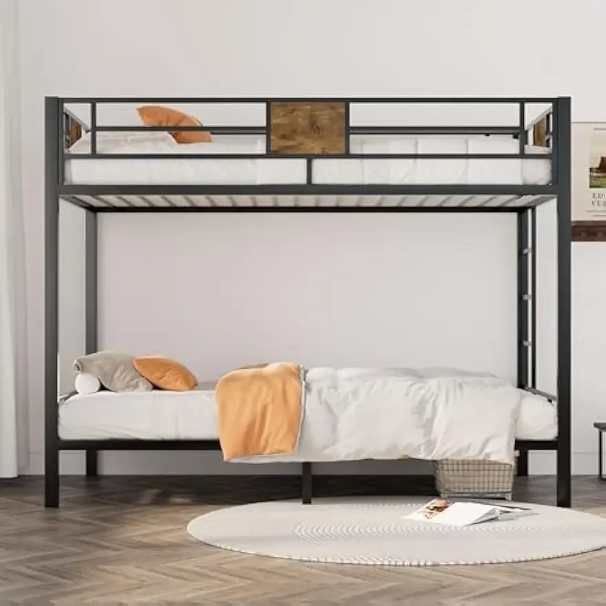 Bunk Bed Twin Over Twin Size with Ladder and Full-Length Guardrail, Metal, Storage Space, No Box Spring Needed, Noise