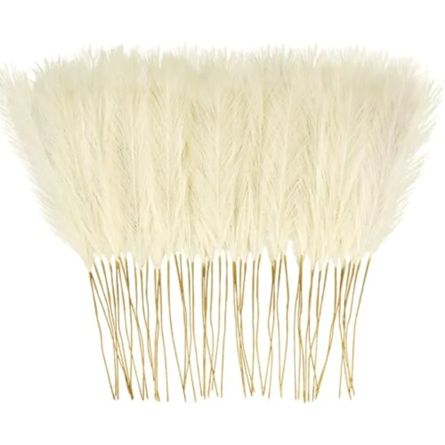 

150PCS Faux Beige Pampas Grass 21.6 Short Artificial Pompous Grass Floral Fake Beige Flowers Branches Vase Filler Flower Arrang