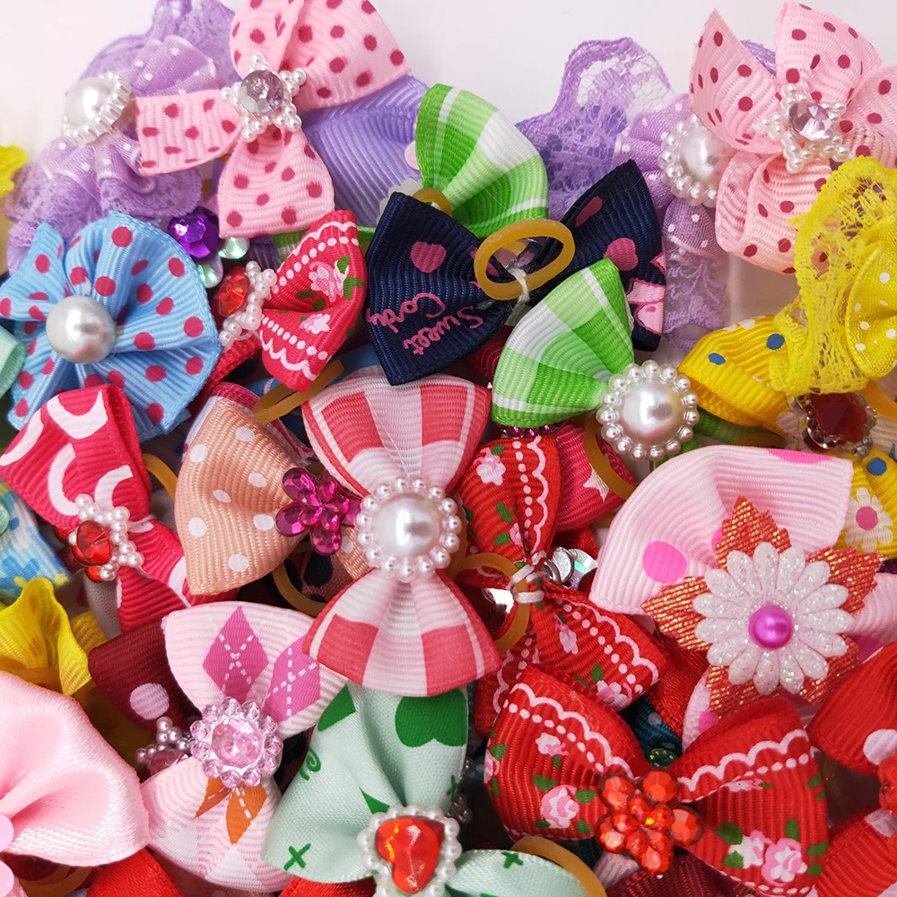 10/20/50Pcs Cute Pet Dog Bows Ball Hair Accessories Grooming Puppy Hair Accessories With Rubber Bands Pet Headwear Dropshipping