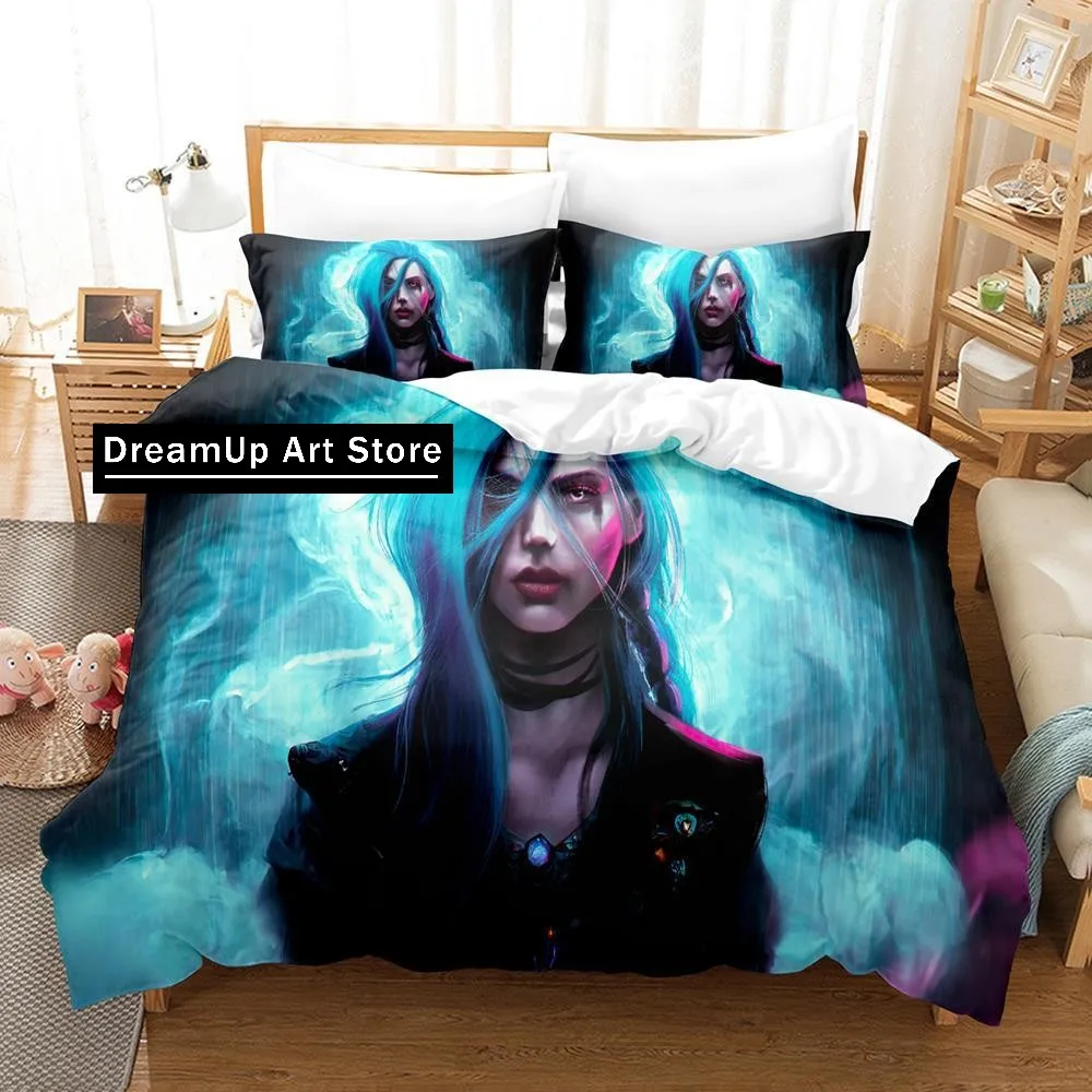 Anime Cute Jinx LoL Arcane Bedding Set Quilt Cover Bed Cover with Pillowcase Twin Single Queen King Size Boys Adult Home Textile