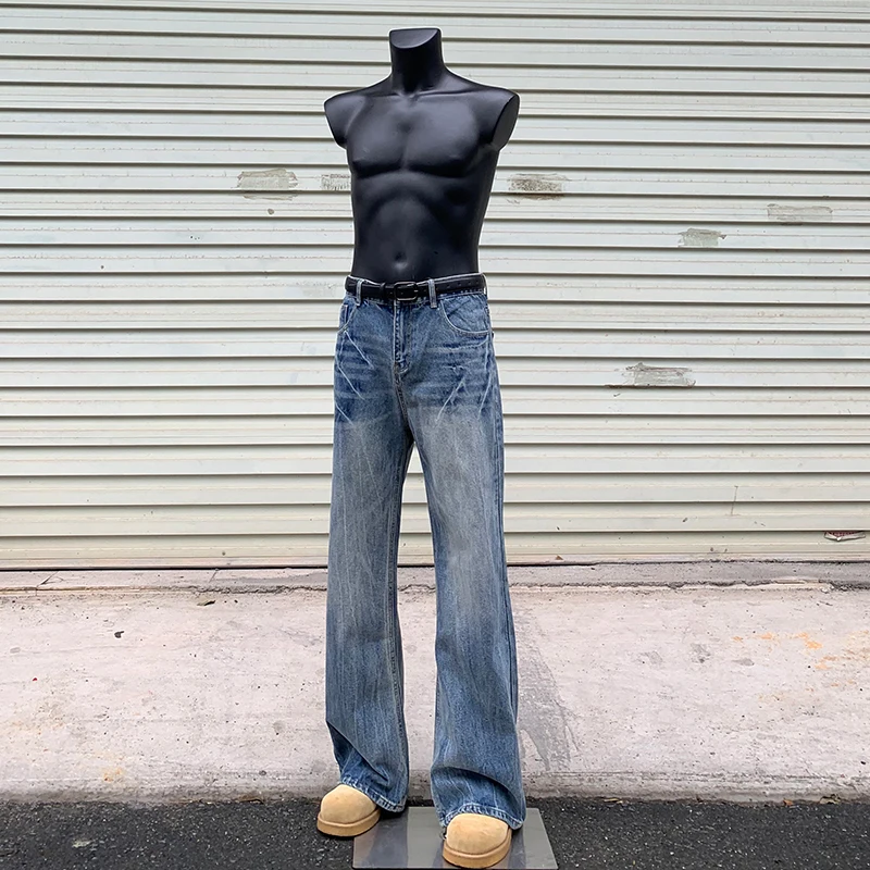 

Мужские прямые джинсы с синим узором в виде молнии, весенне-осенние брюки Cleanfit, джинсы с высокой талией и длинными штанинами, модные свободные джинсы из денима