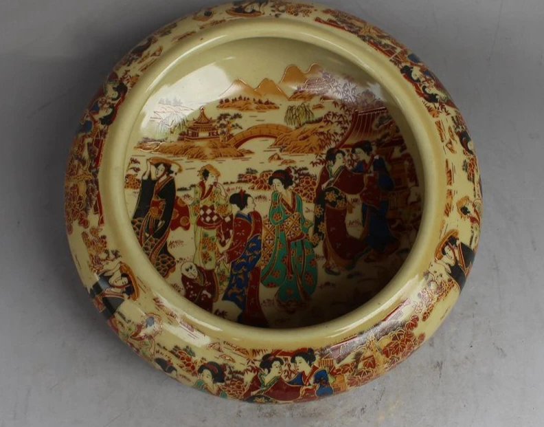Ceramic craft ornament distressed antique porcelain painted lady picture ashtray brush washer ornament