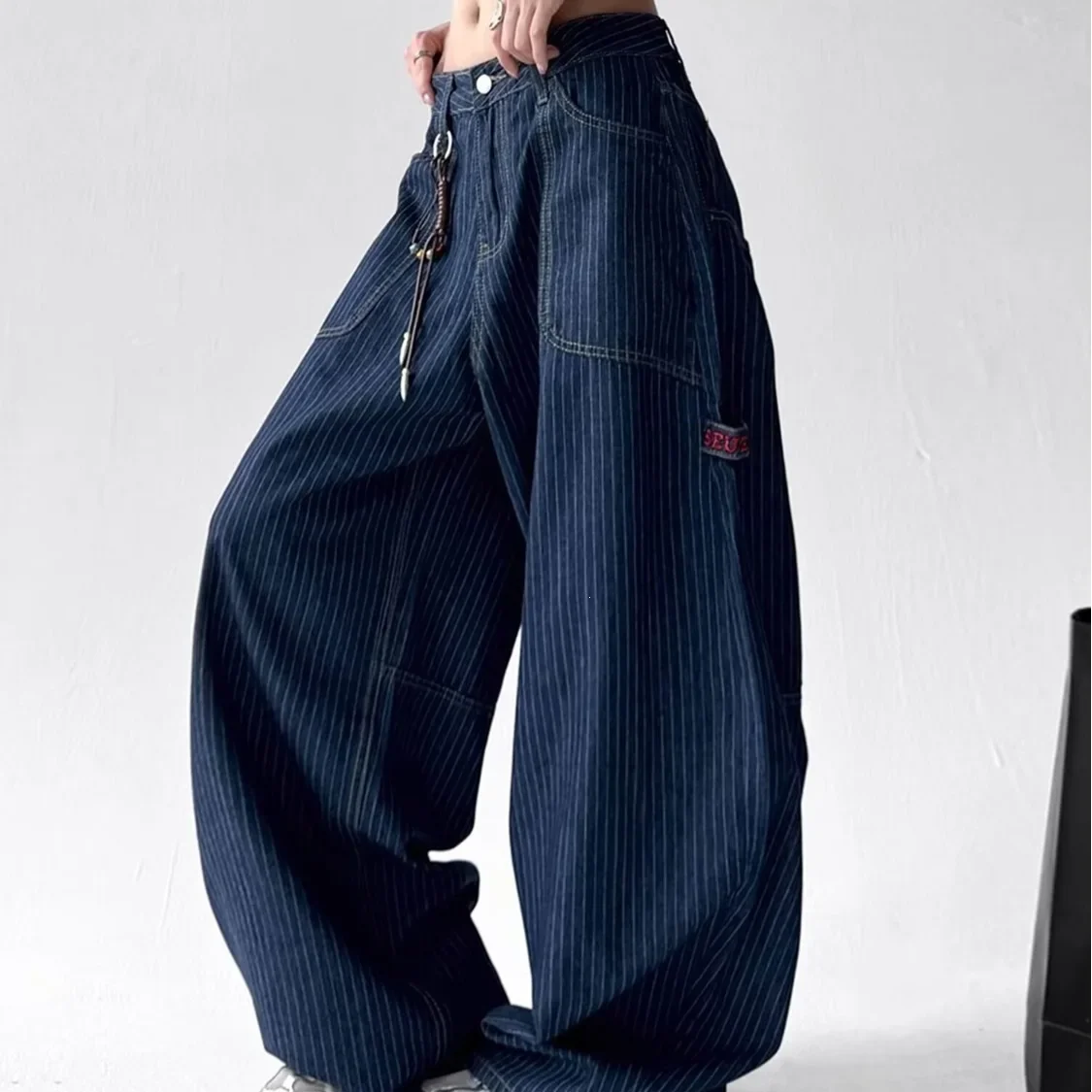 Women's Vintage Wide Leg Jeans High Waist Loose Fit Denim Pants Straight Leg Draped Casual Trousers