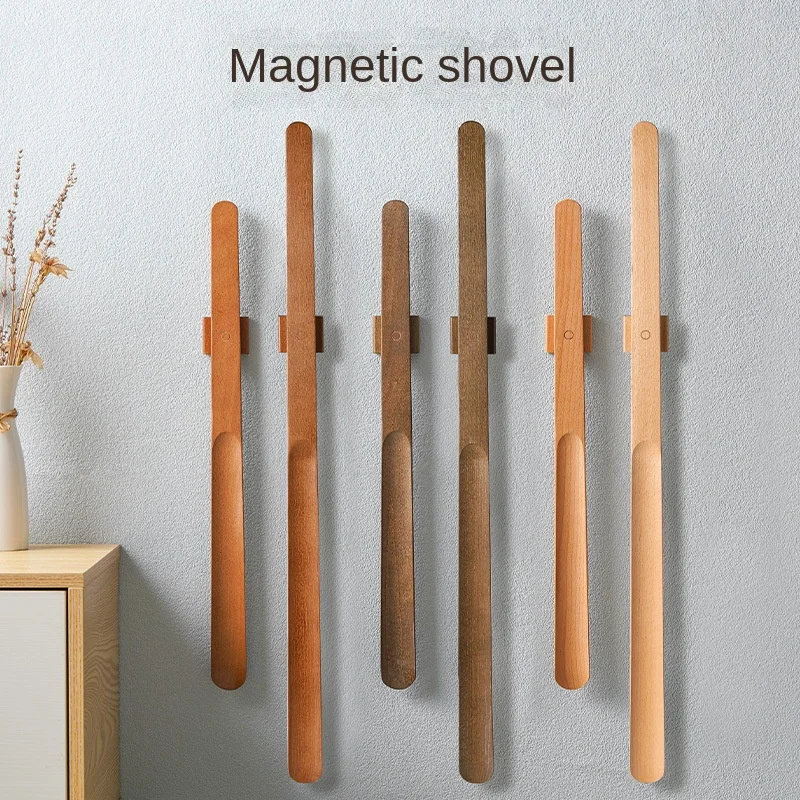 Premium Wooden Shoe Puller 55cm Long Handle Shoe Horn Hanging Wall Magnetic Attraction Pregnant Elderly Shoe Lifting Stick