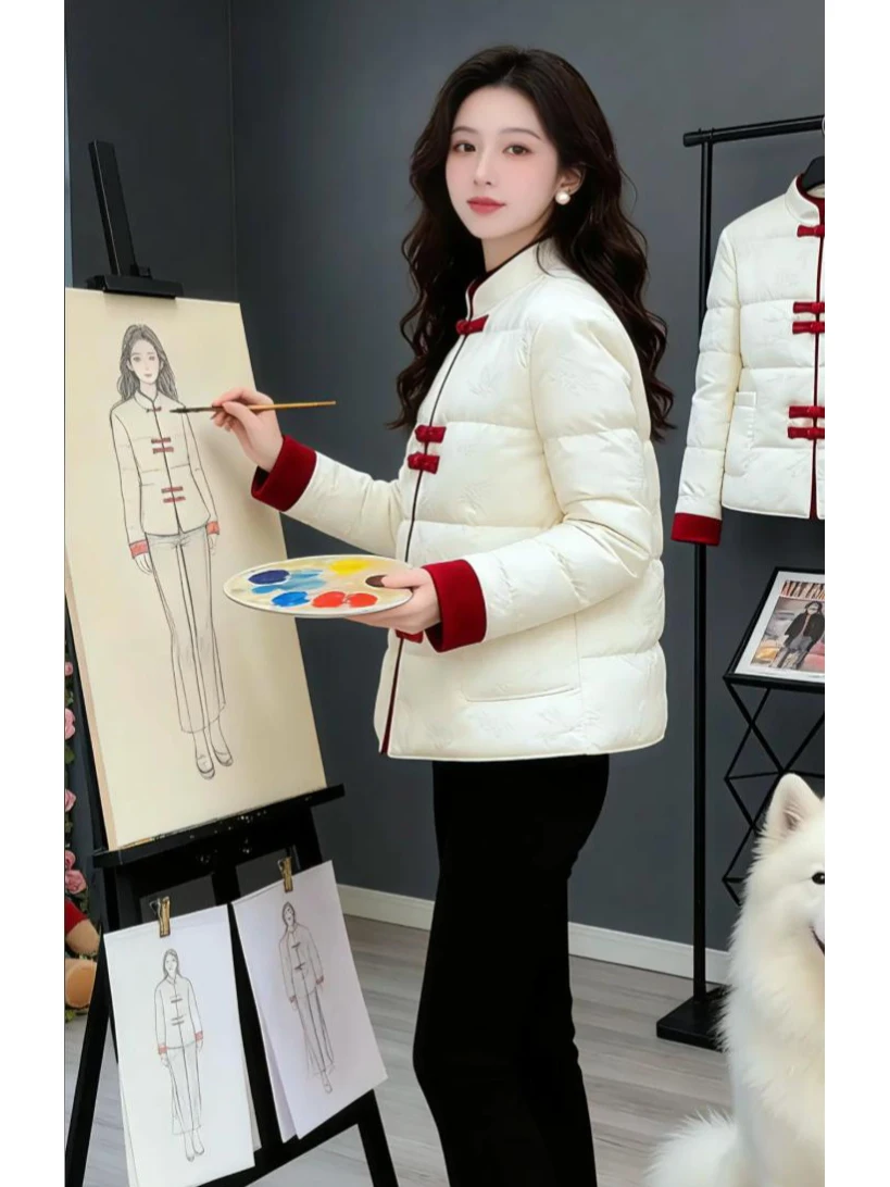 

New Chinese Sle Women's Cotton Jaet Stand Collar Button Thi Outerwear Traditional Faion Korean Version Loose Fit