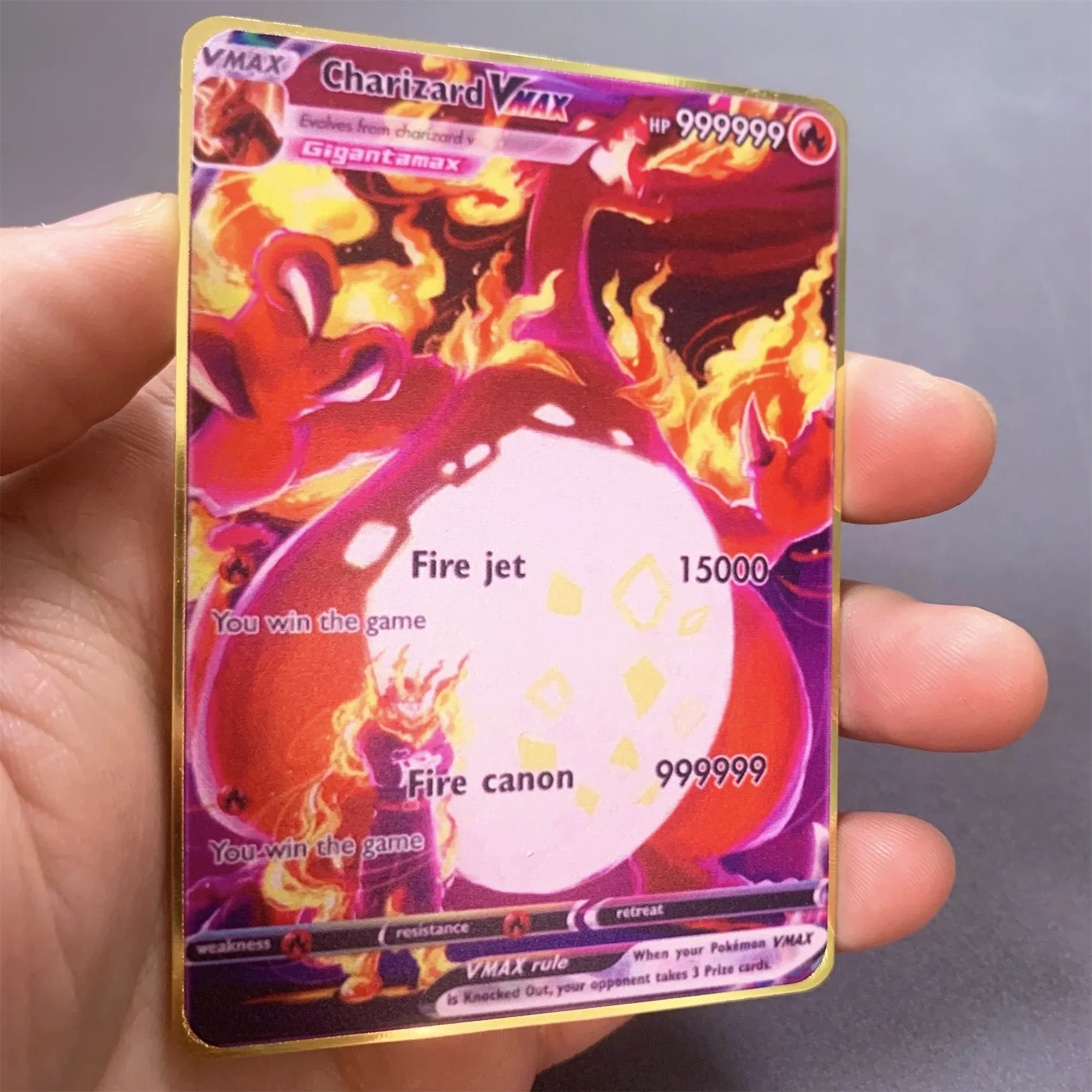 999999 Points HP Pokemon Metal Card Charizard Golden Metal Super Cards English Card Mewtwo Vmax Mega Anime Game Collection Gifts