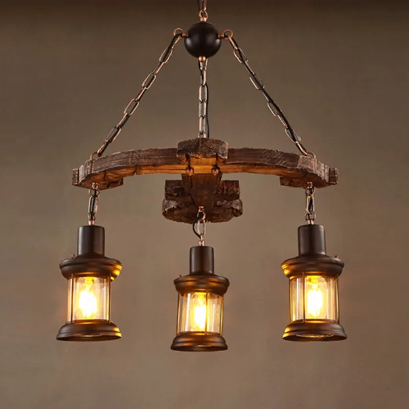 Loft Pendant Lamps Dining room Chandelier Restaurant Lamp Glass Wood Lighting Retro Clothing Store Bar Decoration Hanging Light