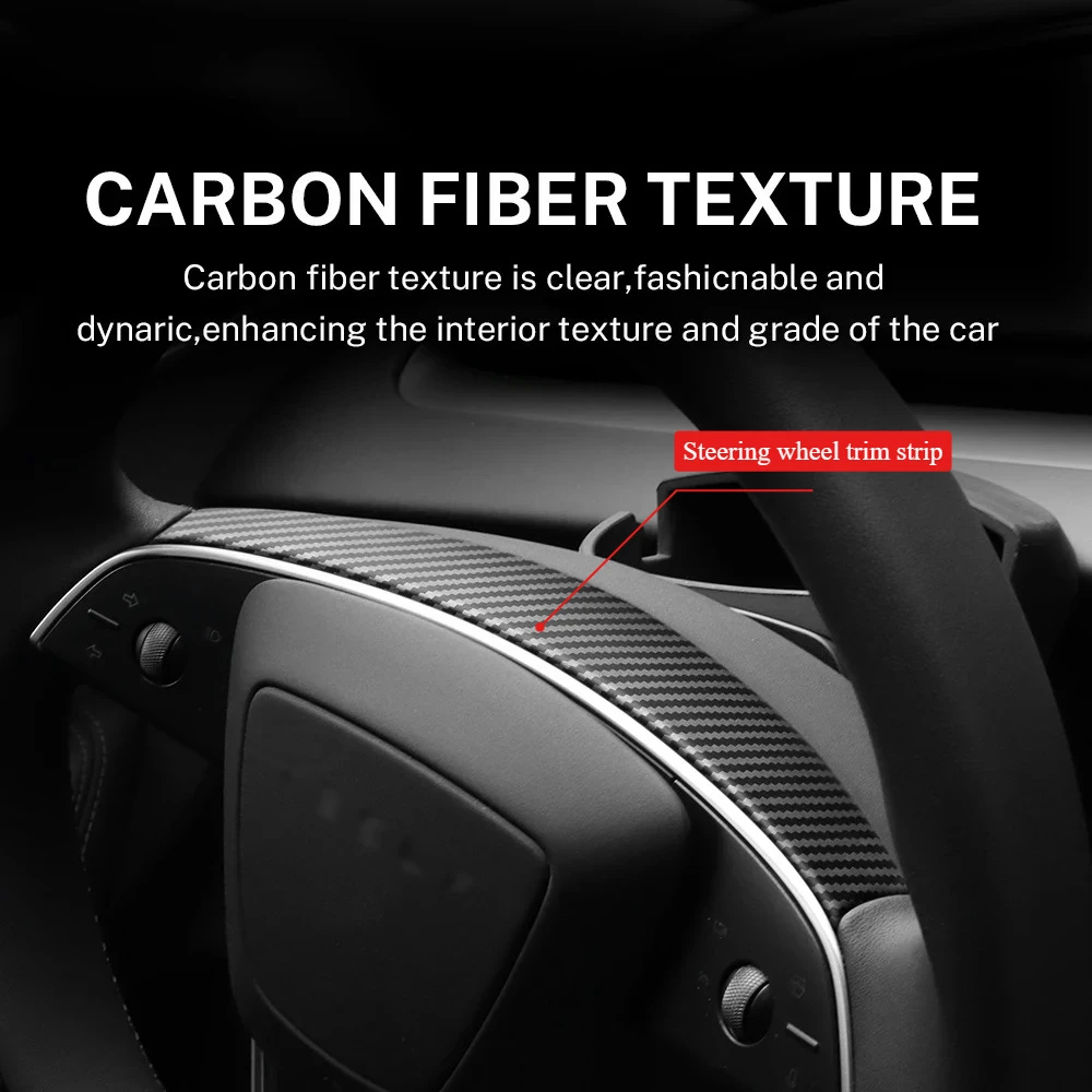 For Tesla Model 3 Highland Model Y Juniper (2024-2026) Car Steering Wheel Trim Strip Cover Panel Carbon Fiber ABS Stickers