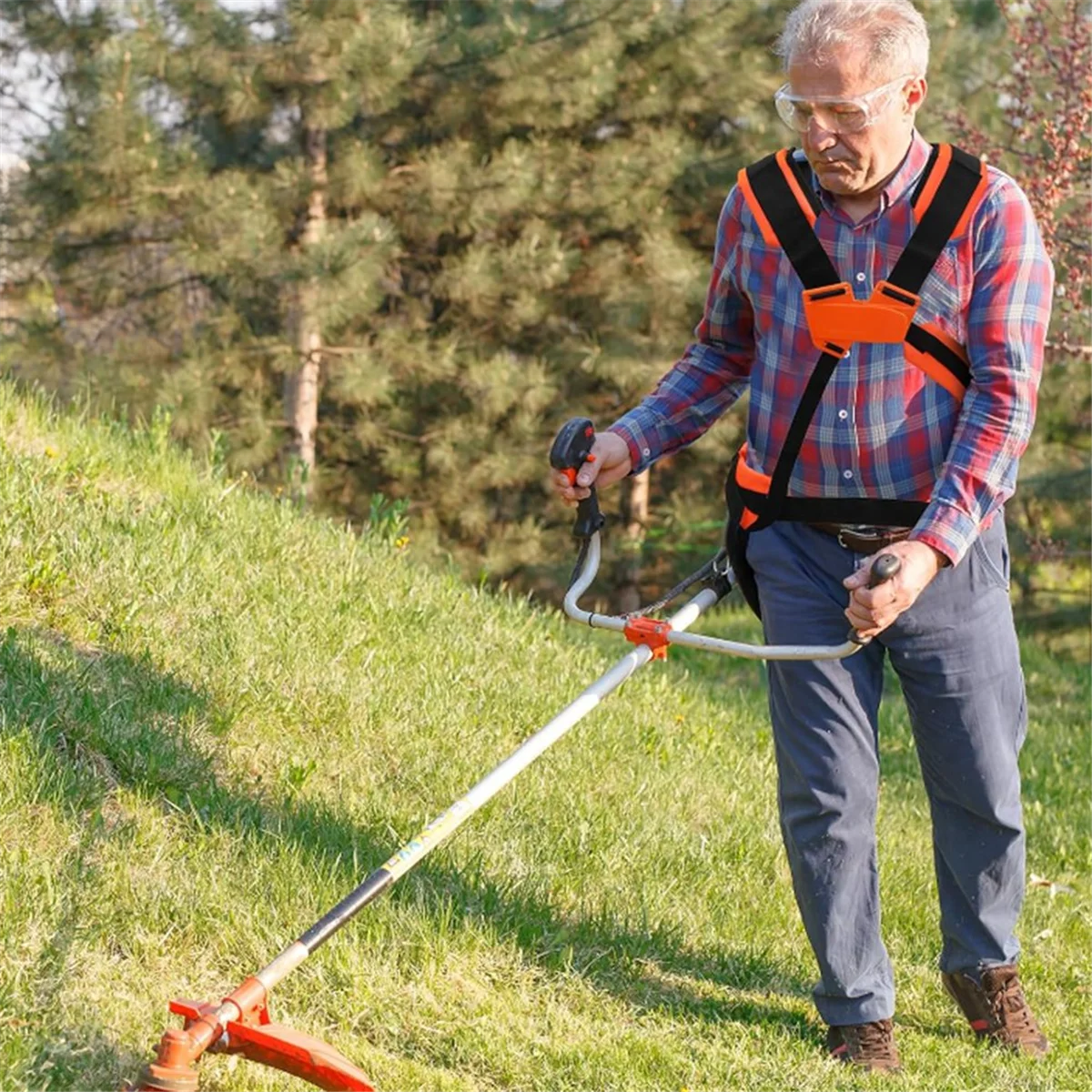 حزام كتف مبطن عالمي قابل للتعديل لآكل الأعشاب، حزام كتف مزدوج لتشذيب الأعشاب باللون البرتقالي