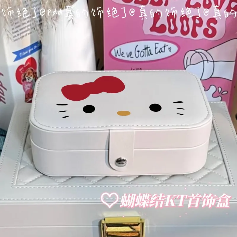 Hello Kitty cartoon high-end portable earrings earrings jewelry box necklace ring large capacity jewelry storage box travel