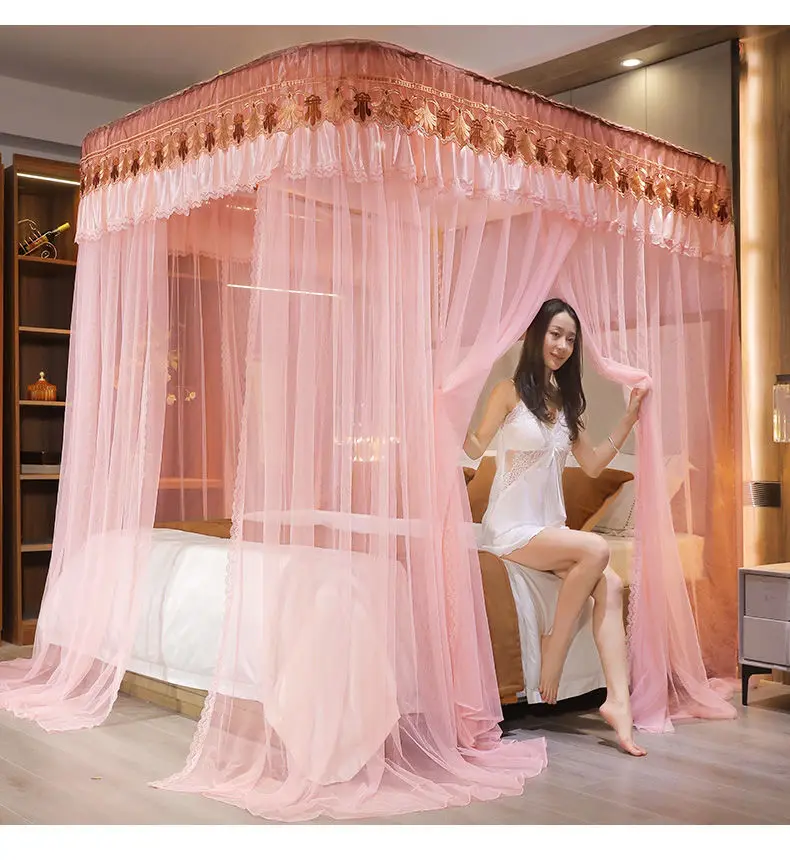 2025 Nueva mosquitera con riel para decoración de dormitorio, cortina de cama de palacio de princesa para tienda de campaña con marco