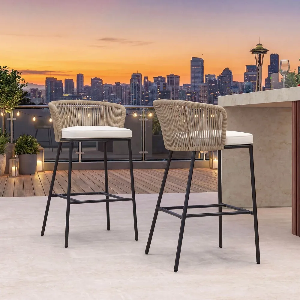

Outdoor Bar Stools Set of 4 w/Cushions and Backrests for Balcony Garden Poolside