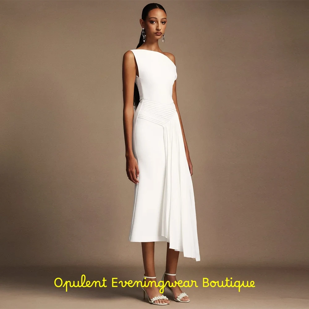 Modern White Jersey Evening Dress Off the Shoulder Bridal Party Temperament Zipper Back Customized Bespoke Occasion Gowns image 3