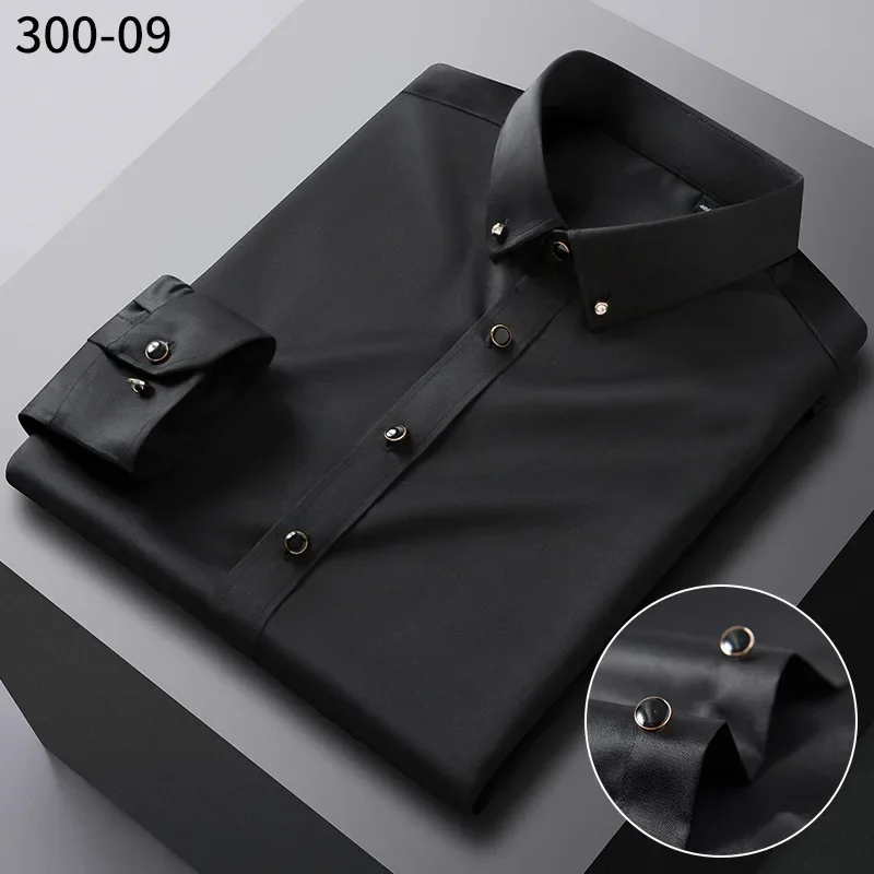 Camisa de negocios de calidad para hombre, manga larga, elástica, cómoda y sin planchado, ropa ajustada coreana