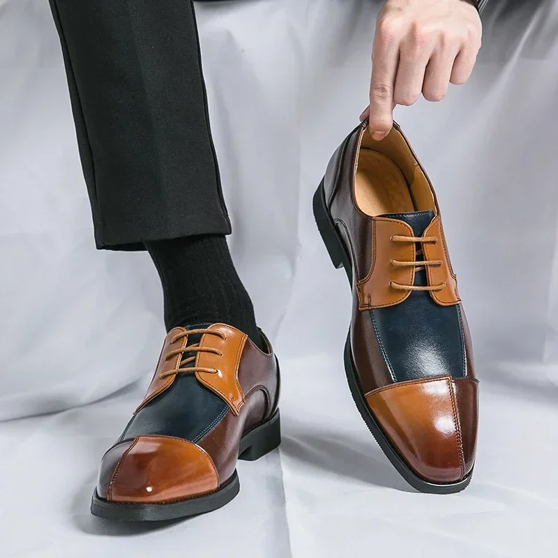 

Men Derby Shoes Square Toe Lace-up Mixed Colors Shoes for Men with Size 38-48 Dress Shoes Men