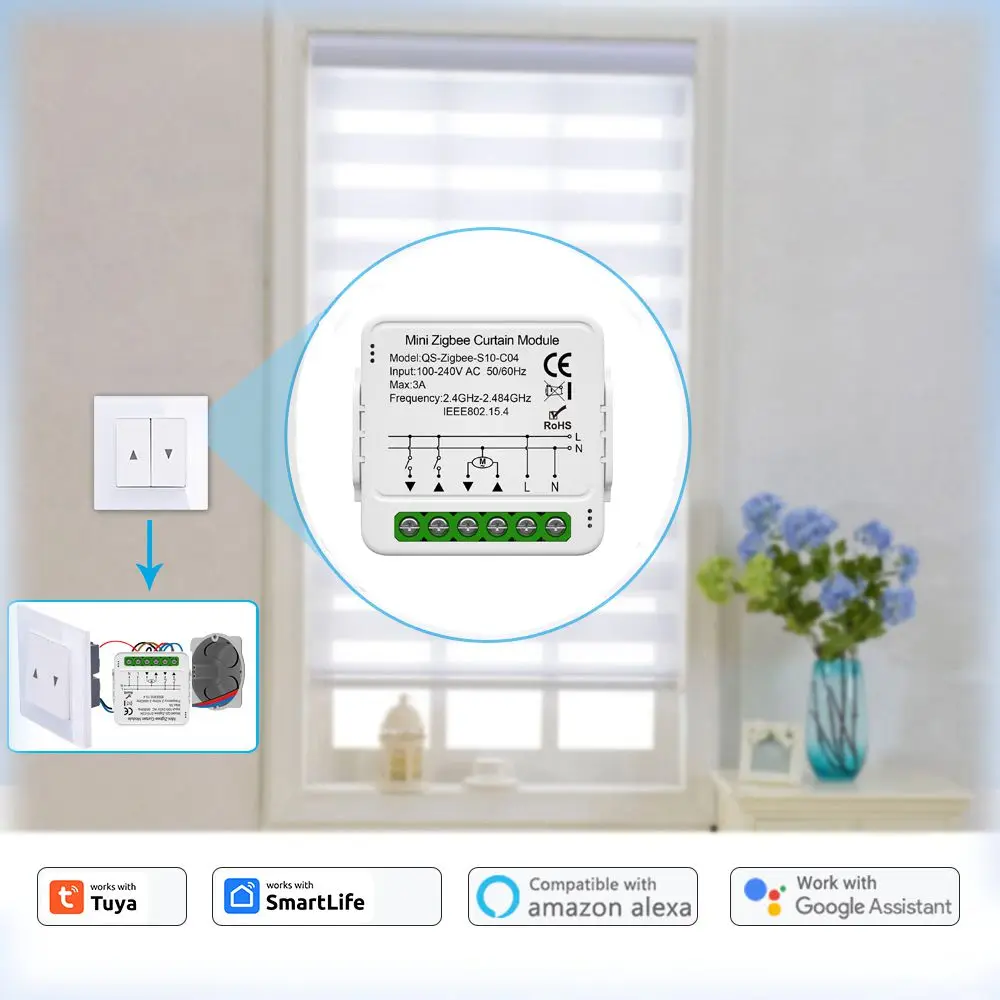 Tuya Smart WiFi ZigBee Curtain Module Dimmer Curtain Switch For Blinds Roller Shutter Alexa Google Home Voice Remote Control