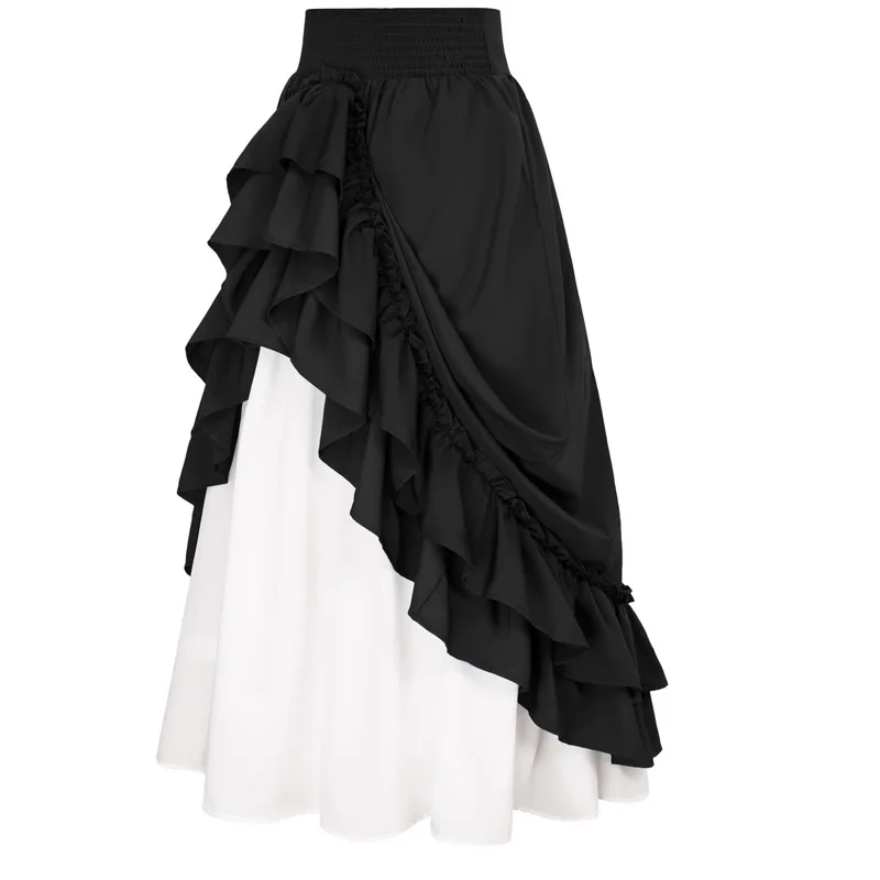 

Women Skirt Vintage Renaissance Victorian Ruffled Hem A-Line High Waist Skirt Retro Stage Show Performance Costumes
