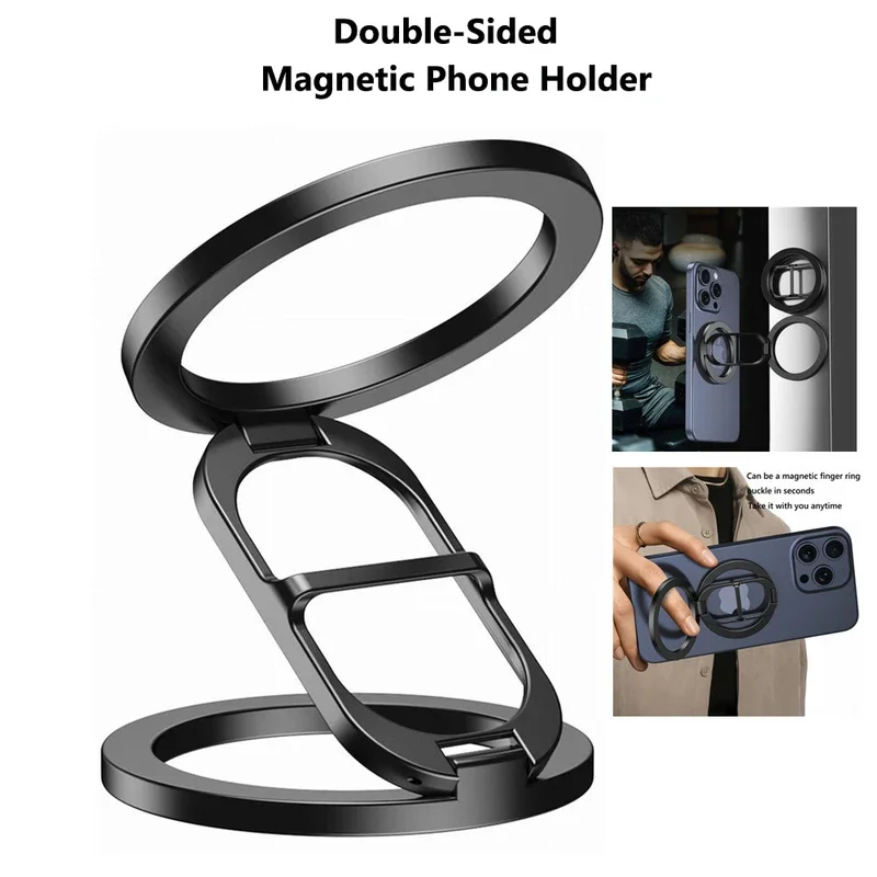 2024 New Foldable Double Sided Magnetic Phone Ring Holder for Cell Phone MagSafe iPhone 16 15 14 plus Pro Max Android Gym Car