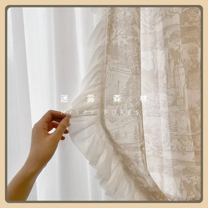 

DZQ Korean Printed Lace Tulle Curtains for Living Dining Room Bedroom Luxury Home Decoration French Windows Curtain Custom Lace
