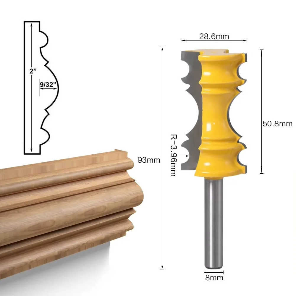 1PC 8MM Shank Milling Cutter Wood Carving Large Elaborate Chair Rail Molding Router Bit  Line knife Tenon Cutter Woodworking