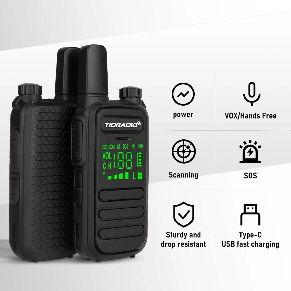 TIDRADIO M11 2PCS Walkie Talkie Portable Two Way Radio PMR/FRS Walkie Talkie Long Range Communication Radio Charging USB HAM