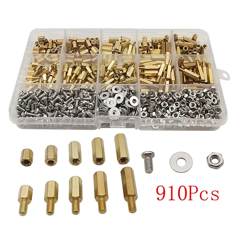 910PCS M3*6 8 10 12 14 copper column inner hexagonal copper column screw boxed stud combination sample box