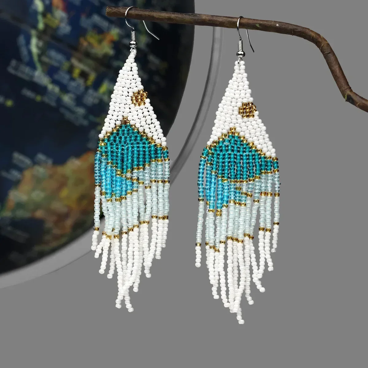 Bohemia Alloy Beaded Tassel Earrings for Women Hand Knitting Versatile Simple Rice Bead Design with Flower Touch