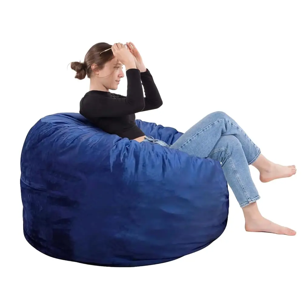 

Bean Bag Chair 3Ft, Memory Foam Filled, Removable Velvet Cover, Bean Bag Chairs For Adults And Teens, Round Sofa Chair For