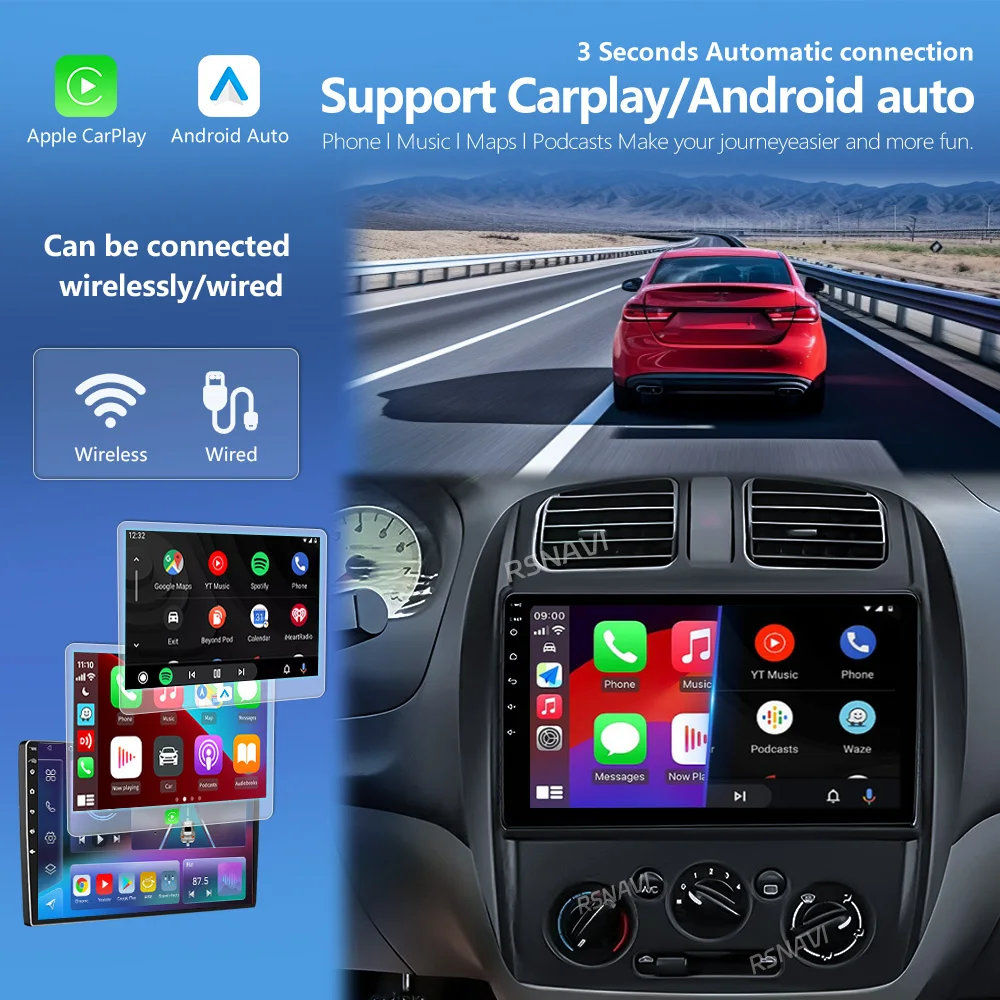 Android 16 Carplay Auto Car Radio Multimedia Player For MAZDA 323 HAIMA FREEMA FORD LASER 2002-2008 4G GPS Stereo 2Din Head Unit