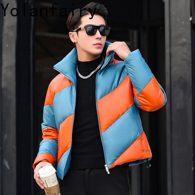 YOLANFAIRY Top Layer Sheepskin Real Leather Jackets Thickened 90% Down Men Jacket Short Winter Clothes Casual Doudoune Homme