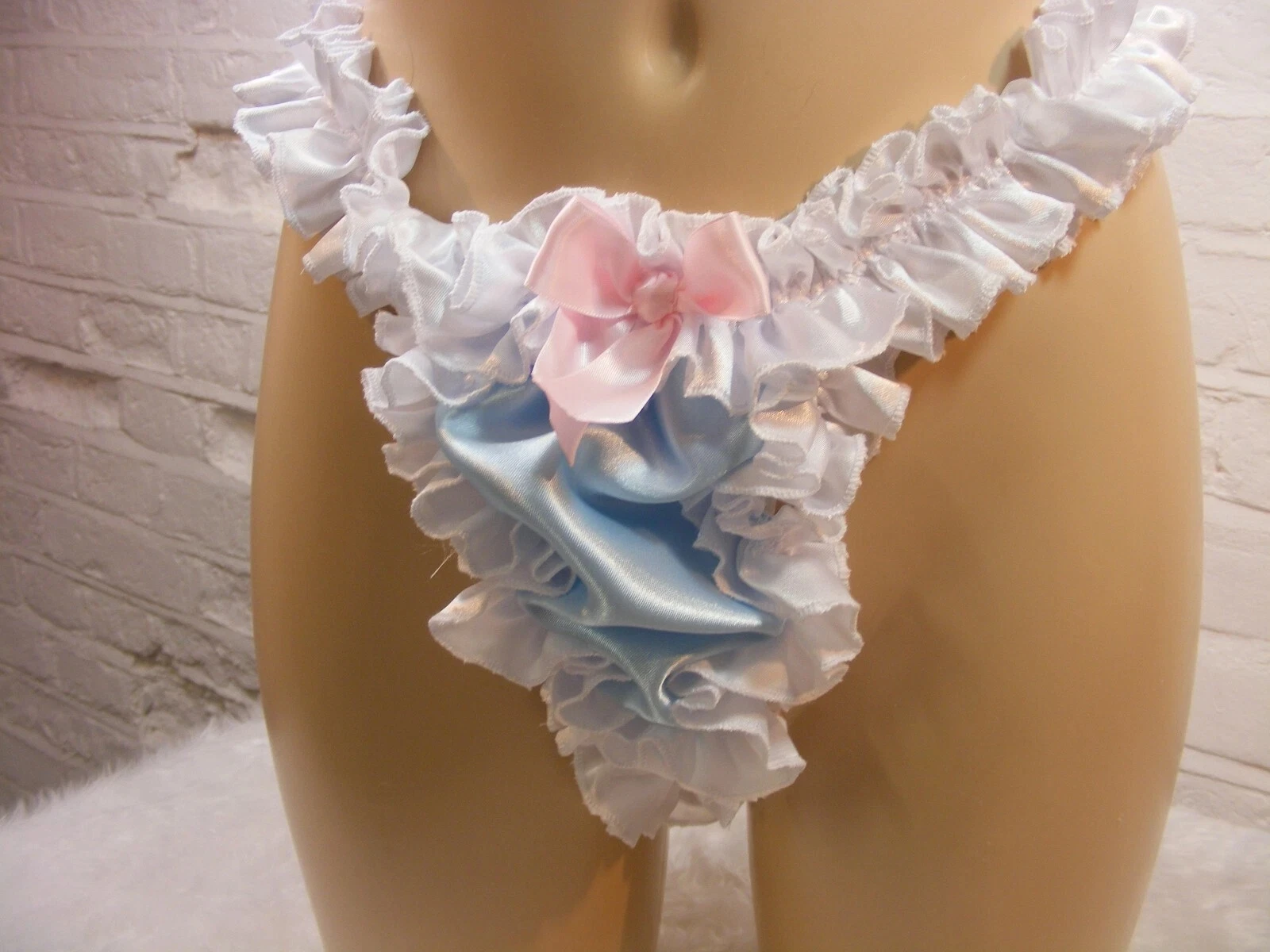 

French sexy adult unisex sissy maid white satin sexy underwear string men's underwear thong