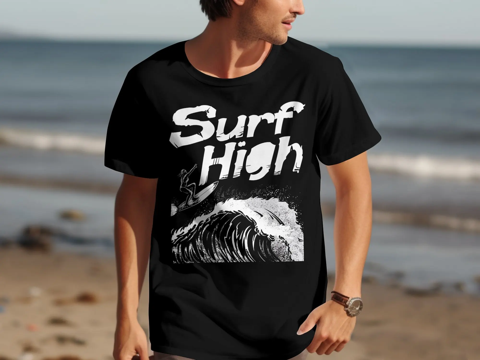 Surf High T Shirt Surfing Cool Wave Rider Beach Life