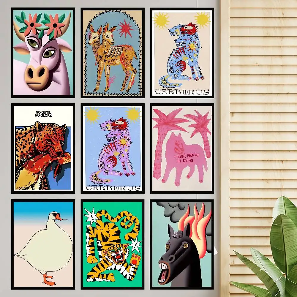 Vintage Abstract Animals Mid Century DIY Sticky Poster Vinta