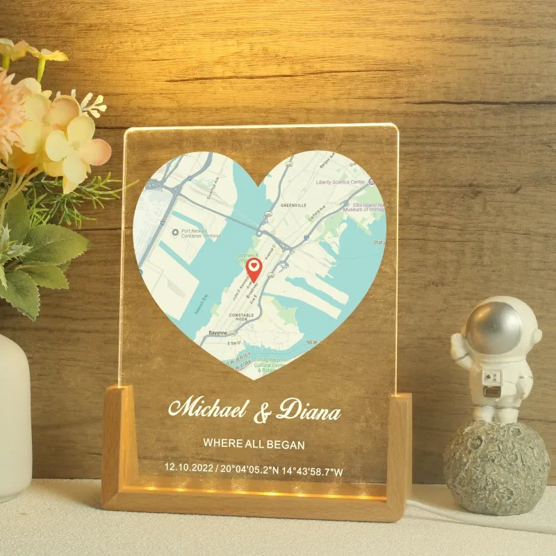 Custom Map Location Print,Where We Met Map Acrylic Night Light,Where It All Began,Our First Date,First Kiss,Engagement Gift